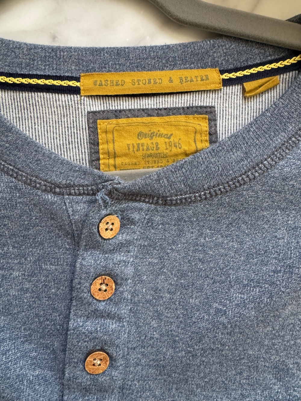 Mens Heather Blue Button Henley Jacket by